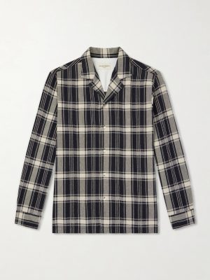 Eren Camp-Collar Checked Cotton-Blend Shirt Eren Camp-Collar Checked Cotton-Blend Shirt