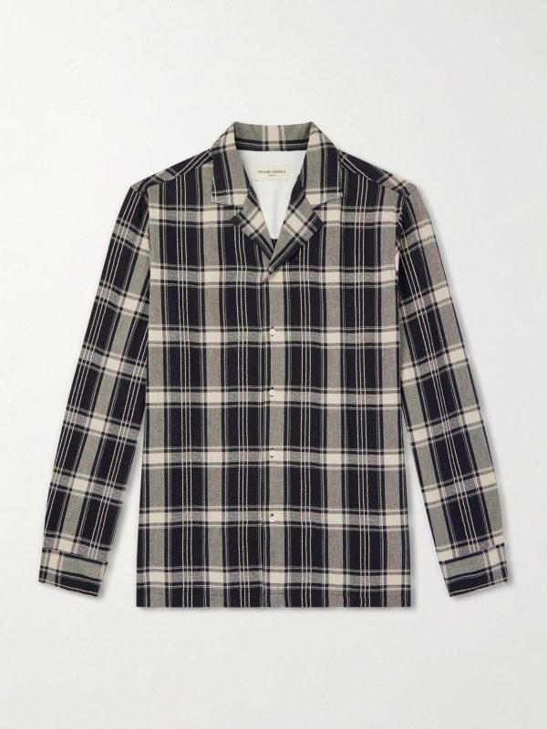 Eren Camp-Collar Checked Cotton-Blend Shirt Eren Camp-Collar Checked Cotton-Blend Shirt