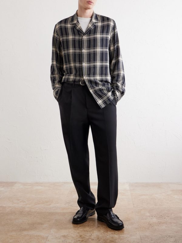 Eren Camp-Collar Checked Cotton-Blend Shirt - OU Eren Camp-Collar Checked Cotton-Blend Shirt - OU
