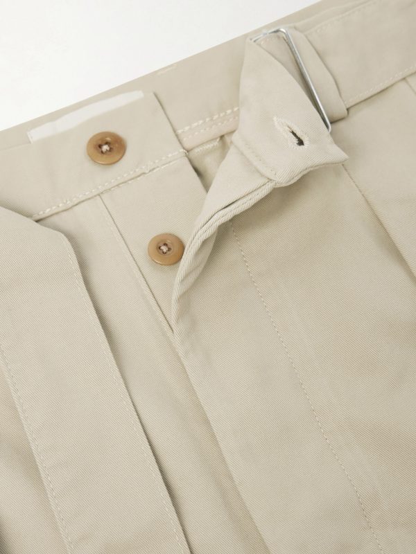 Straight-Leg Pleated Cotton-Twill Chinos - E1