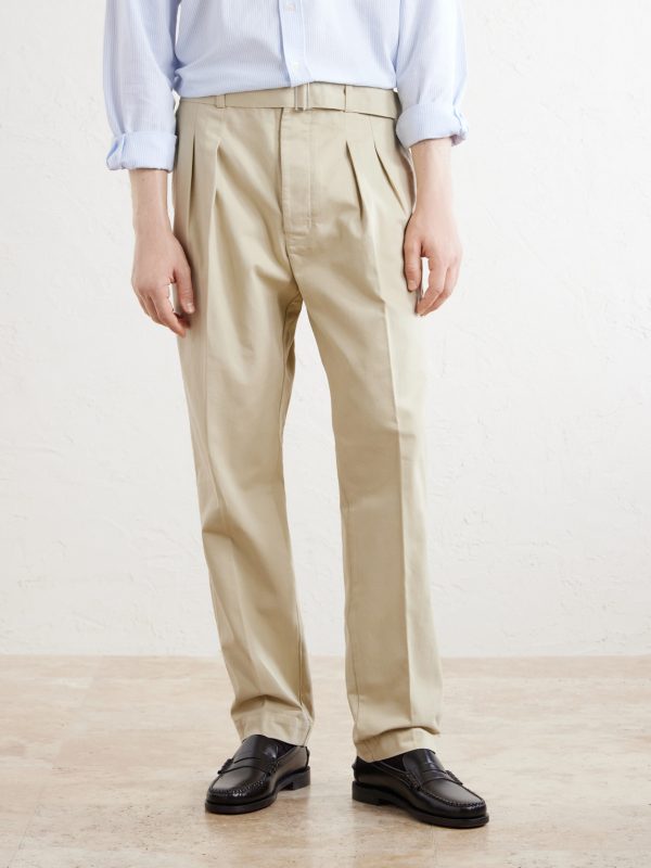 Straight-Leg Pleated Cotton-Twill Chinos - FR