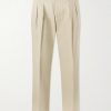 Straight-Leg Pleated Cotton-Twill Chinos
