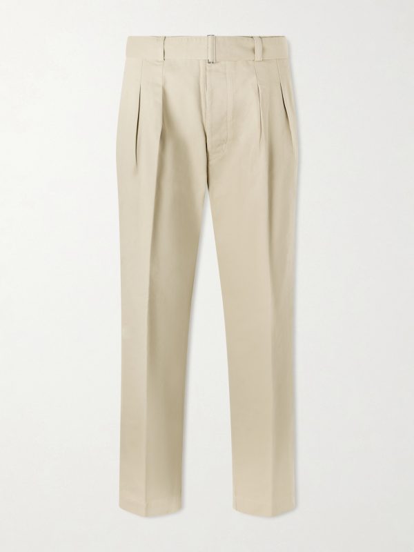 Straight-Leg Pleated Cotton-Twill Chinos
