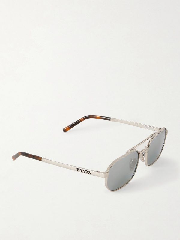 Aviator-Style Silver-Tone Sunglasses - FR