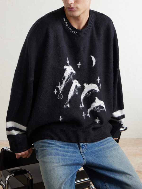 Dolphin Dreams Logo-Embroidered Cotton and Wool-Blend Sweater - CU Dolphin Dreams Logo-Embroidered Cotton and Wool-Blend Sweater - CU