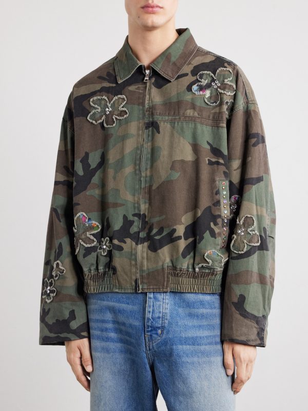 Embellished Printed Cotton-Twill Bomber Jacket - FR Embellished Printed Cotton-Twill Bomber Jacket - FR