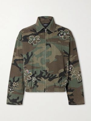 Embellished Printed Cotton-Twill Bomber Jacket Embellished Printed Cotton-Twill Bomber Jacket