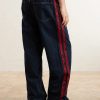 Destroyed Wide-Leg Striped Jeans - BK Destroyed Wide-Leg Striped Jeans - BK