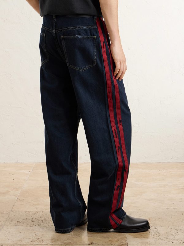 Destroyed Wide-Leg Striped Jeans - BK Destroyed Wide-Leg Striped Jeans - BK