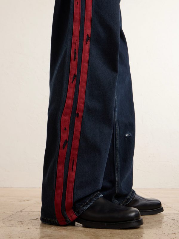 Destroyed Wide-Leg Striped Jeans - CU Destroyed Wide-Leg Striped Jeans - CU