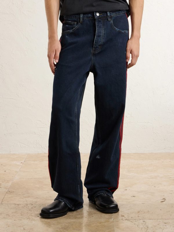 Destroyed Wide-Leg Striped Jeans - FR Destroyed Wide-Leg Striped Jeans - FR
