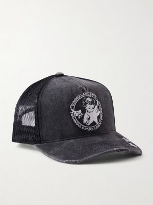 Youth Enrichment Embroidered Distressed Cotton and Mesh Trucker Cap Youth Enrichment Embroidered Distressed Cotton and Mesh Trucker Cap