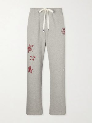Youth Enrichment Wide-Leg Logo-Print Distressed Cotton Sweatpants Youth Enrichment Wide-Leg Logo-Print Distressed Cotton Sweatpants