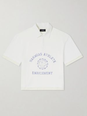 Destroyed Logo-Print Pointelle-Knit Cotton Polo Shirt Destroyed Logo-Print Pointelle-Knit Cotton Polo Shirt