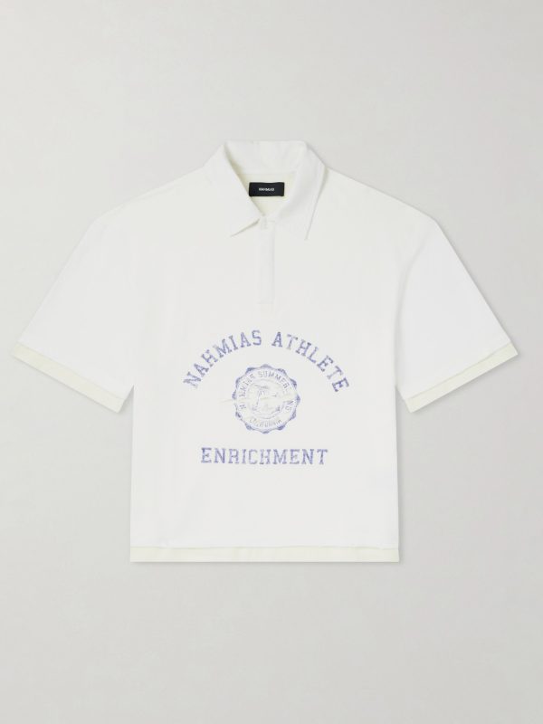 Destroyed Logo-Print Pointelle-Knit Cotton Polo Shirt
