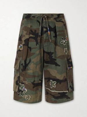 Wide-Leg Printed Cotton Shorts