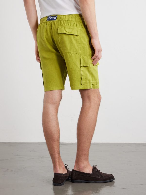 Straight-Leg Linen Drawstring Cargo Shorts - BK Straight-Leg Linen Drawstring Cargo Shorts - BK