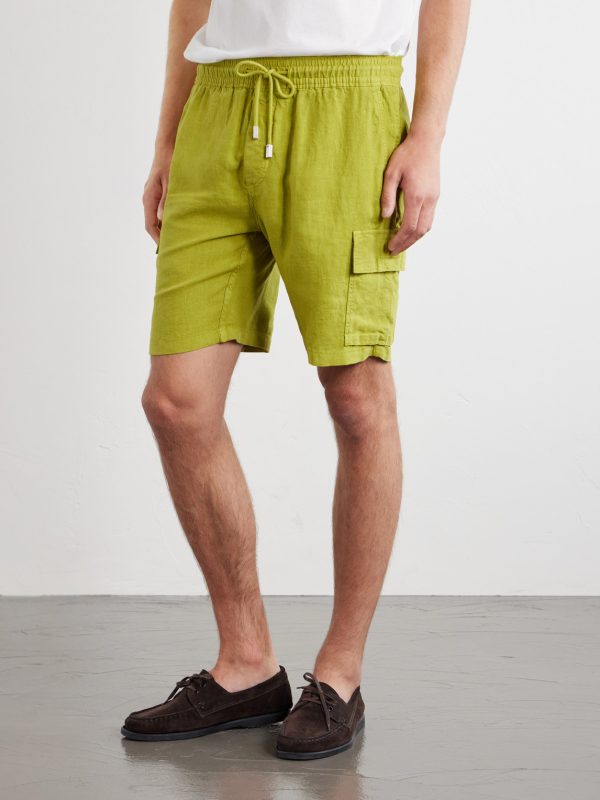 Straight-Leg Linen Drawstring Cargo Shorts - FR Straight-Leg Linen Drawstring Cargo Shorts - FR