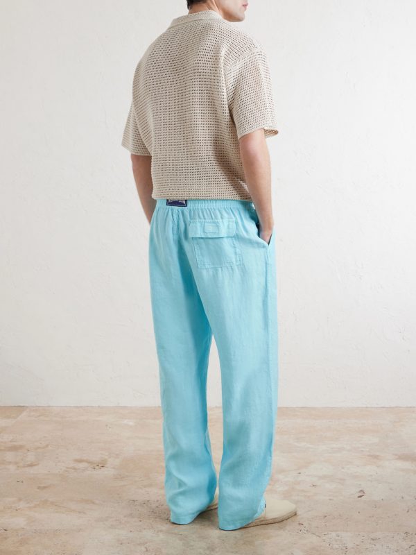 Pacha Straight-Leg Linen Drawstring Trousers - BK Pacha Straight-Leg Linen Drawstring Trousers - BK