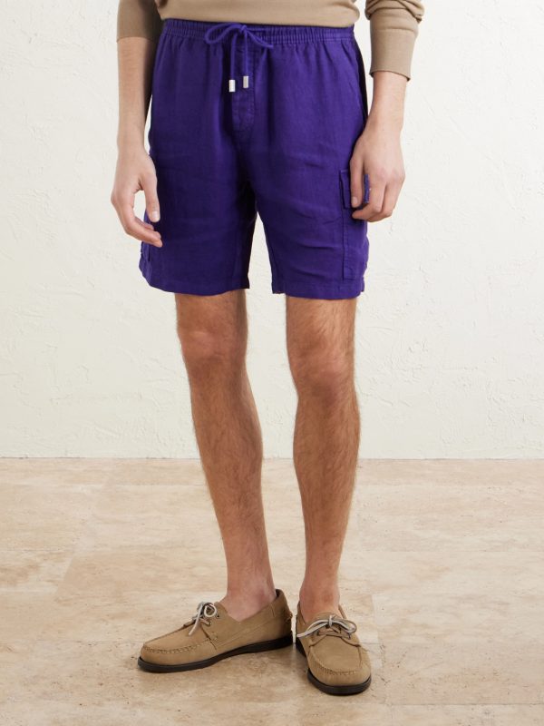 Straight-Leg Linen Drawstring Cargo Shorts - FR Straight-Leg Linen Drawstring Cargo Shorts - FR