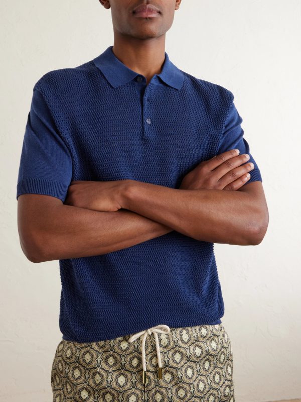 Burnham Tie Stitch Linen-blend Polo Shirt - CU