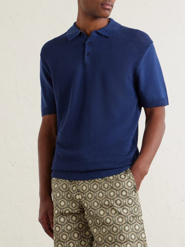 Burnham Tie Stitch Linen-blend Polo Shirt - FR