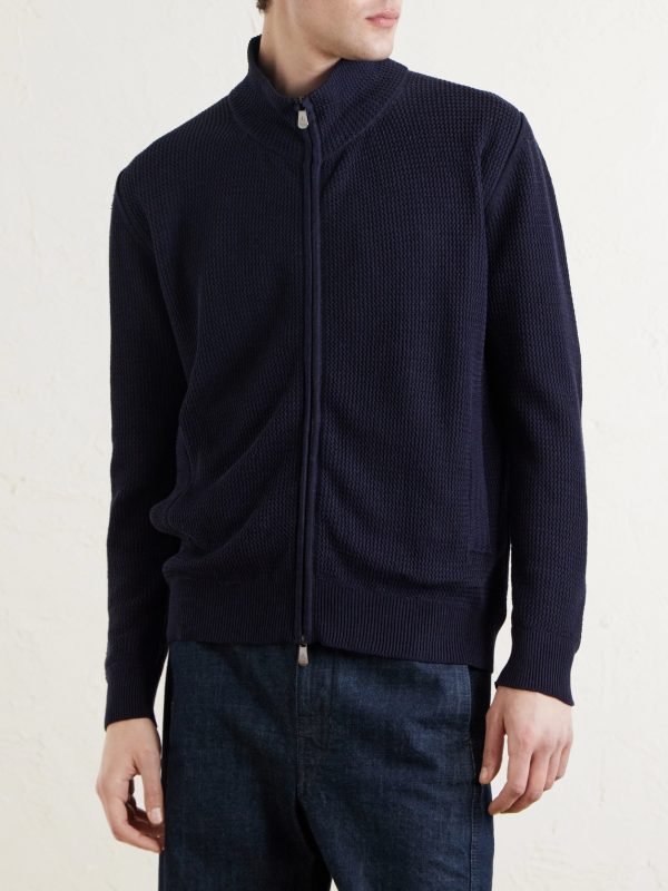 Knitted Silk and Linen-Blend Zip-Up Cardigan - FR Knitted Silk and Linen-Blend Zip-Up Cardigan - FR