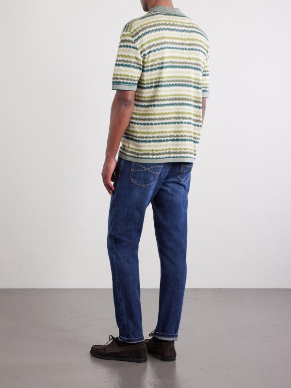 Striped Silk and Linen-Blend Polo Shirt - BK Striped Silk and Linen-Blend Polo Shirt - BK