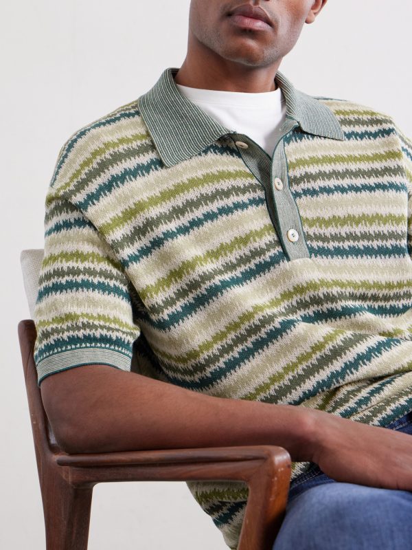 Striped Silk and Linen-Blend Polo Shirt - CU Striped Silk and Linen-Blend Polo Shirt - CU