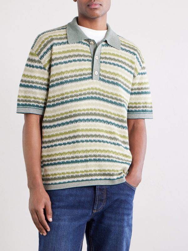Striped Silk and Linen-Blend Polo Shirt - FR Striped Silk and Linen-Blend Polo Shirt - FR