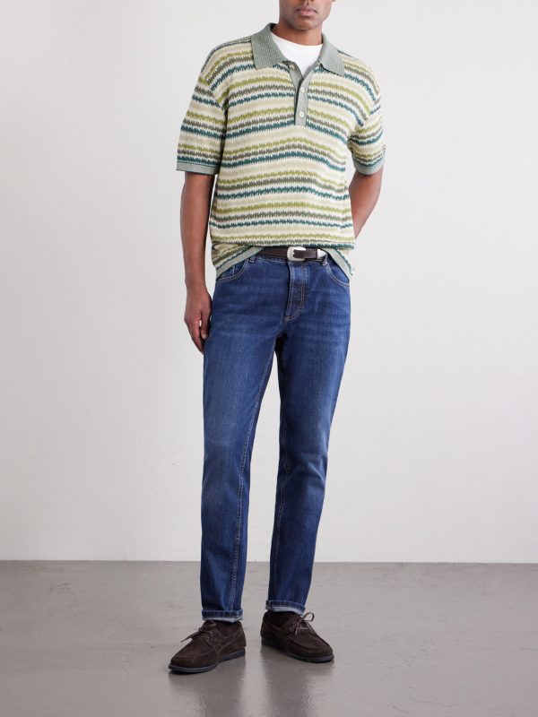 Striped Silk and Linen-Blend Polo Shirt - OU Striped Silk and Linen-Blend Polo Shirt - OU