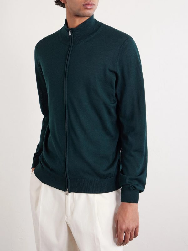 Slim-Fit Virgin Wool Zip-Up Cardigan - FR Slim-Fit Virgin Wool Zip-Up Cardigan - FR