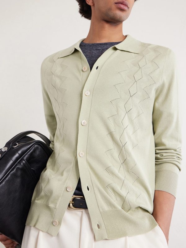 Pointelle-Knit Silk and Cotton-Blend Cardigan - CU Pointelle-Knit Silk and Cotton-Blend Cardigan - CU