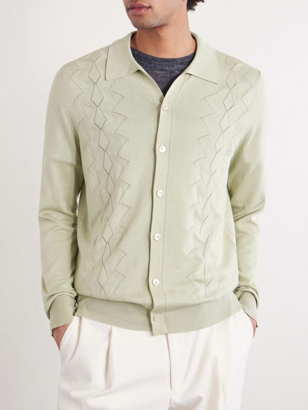Pointelle-Knit Silk and Cotton-Blend Cardigan - FR Pointelle-Knit Silk and Cotton-Blend Cardigan - FR