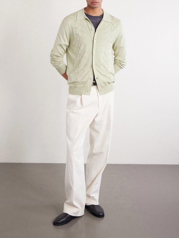 Pointelle-Knit Silk and Cotton-Blend Cardigan - OU Pointelle-Knit Silk and Cotton-Blend Cardigan - OU