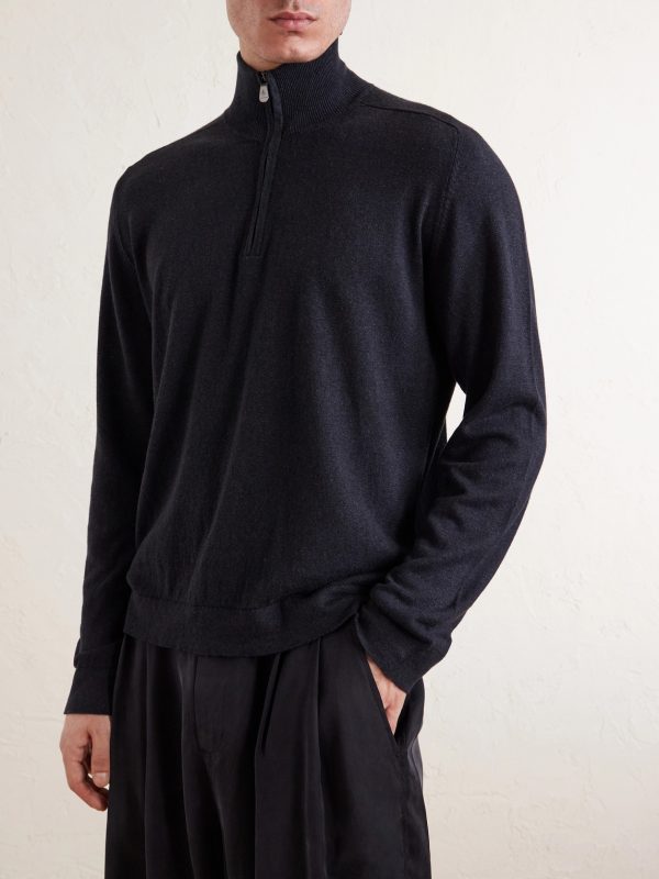 Lupetto Cashmere and Linen-Blend Half-Zipped Sweater - FR