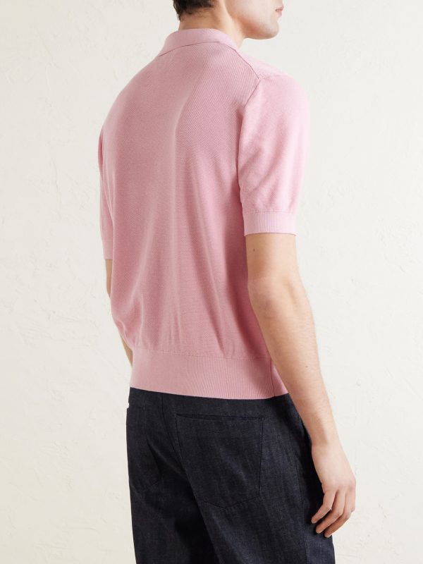 Knitted Silk and Cotton-Blend Polo Shirt - BK Knitted Silk and Cotton-Blend Polo Shirt - BK