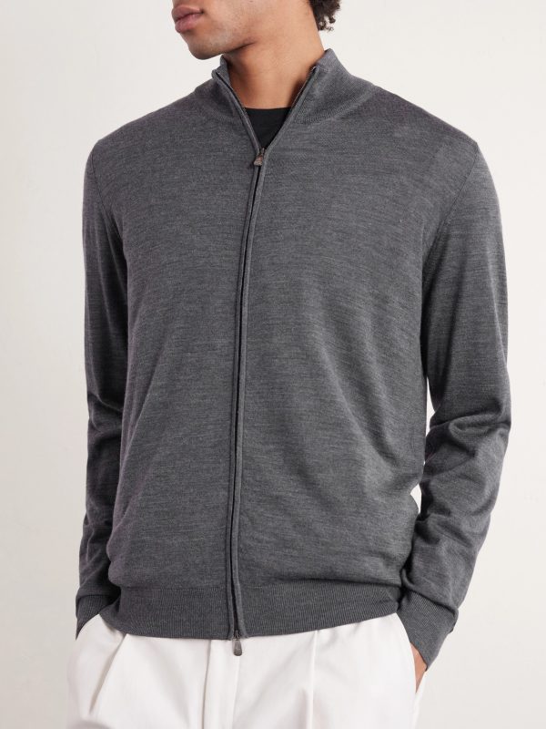 Slim-Fit Virgin Wool Zip-Up Cardigan - FR Slim-Fit Virgin Wool Zip-Up Cardigan - FR