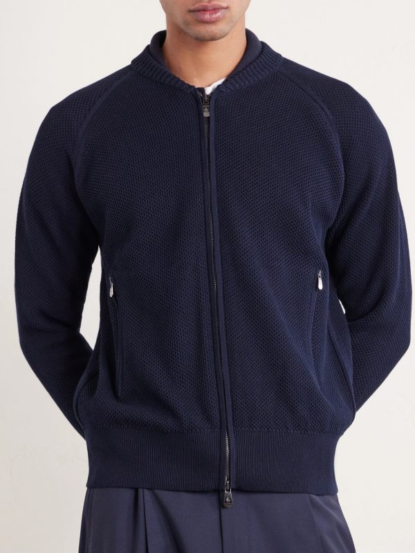 Slim-Fit Honeycomb-Knit Cotton Bomber Jacket - FR