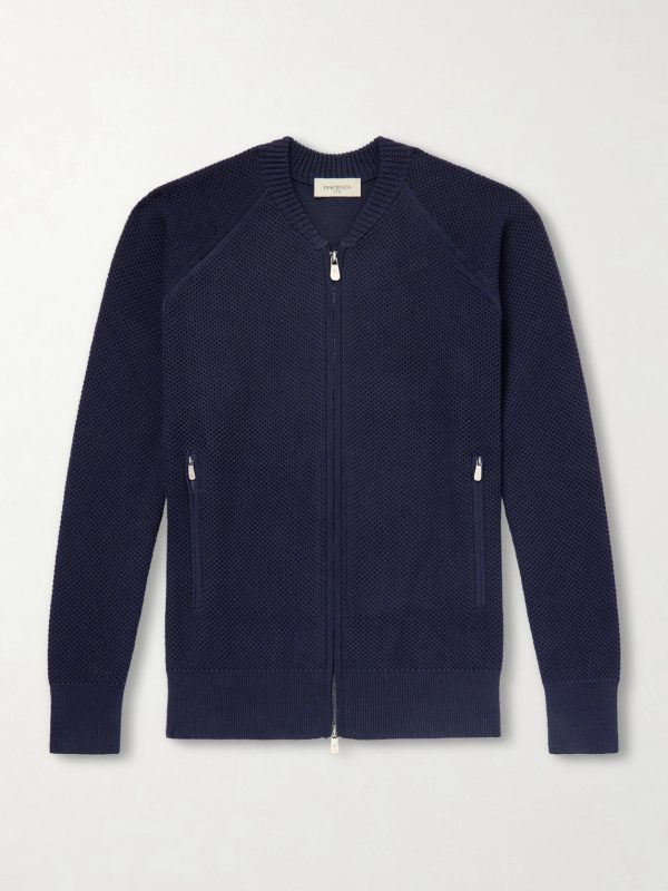 Slim-Fit Honeycomb-Knit Cotton Bomber Jacket