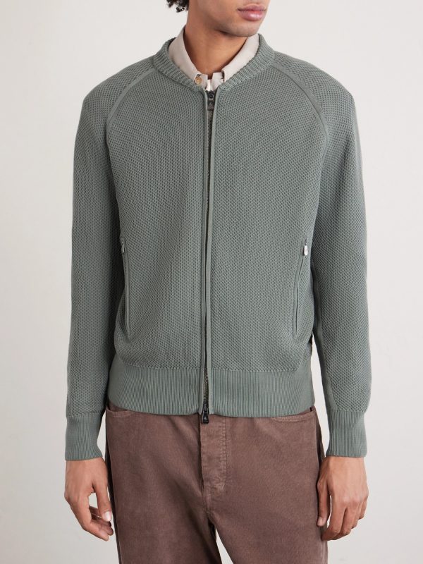 Slim-Fit Honeycomb-Knit Cotton Bomber Jacket - FR