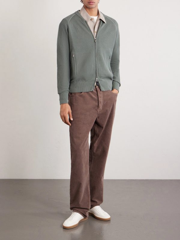 Slim-Fit Honeycomb-Knit Cotton Bomber Jacket - OU