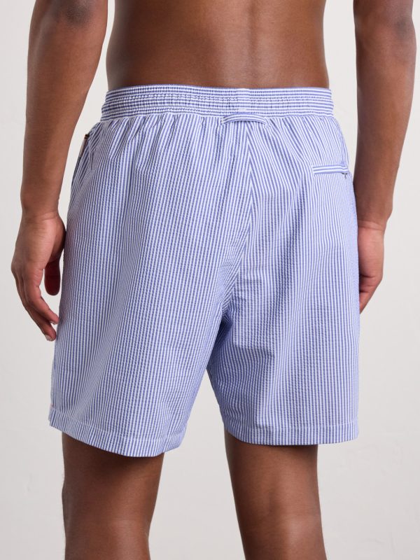 Mastiff II Straight-Leg Mid-Length Striped Seersucker Swim Shorts - BK Mastiff II Straight-Leg Mid-Length Striped Seersucker Swim Shorts - BK