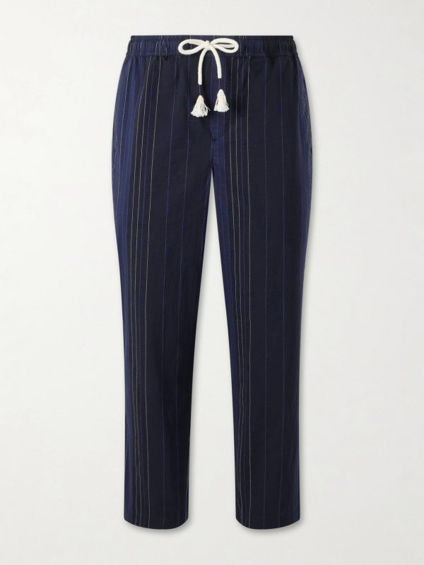 Sonoran Velo Straight-Leg Striped Cotton Drawstring Trousers Sonoran Velo Straight-Leg Striped Cotton Drawstring Trousers