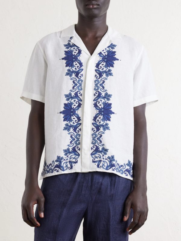 Maitan Mirabello Camp-Collar Printed Linen Shirt - FR