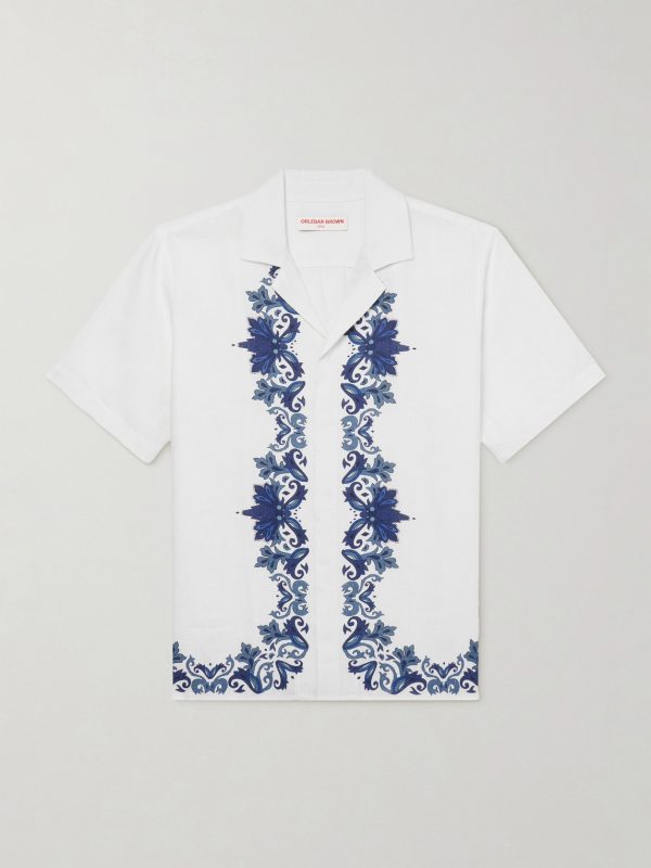 Maitan Mirabello Camp-Collar Printed Linen Shirt