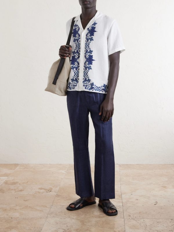 Maitan Mirabello Camp-Collar Printed Linen Shirt - OU