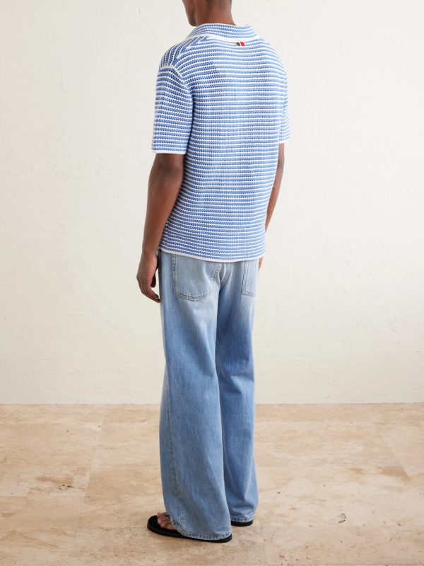 Batten Striped Open-Knit Cotton Polo Shirt - BK Batten Striped Open-Knit Cotton Polo Shirt - BK