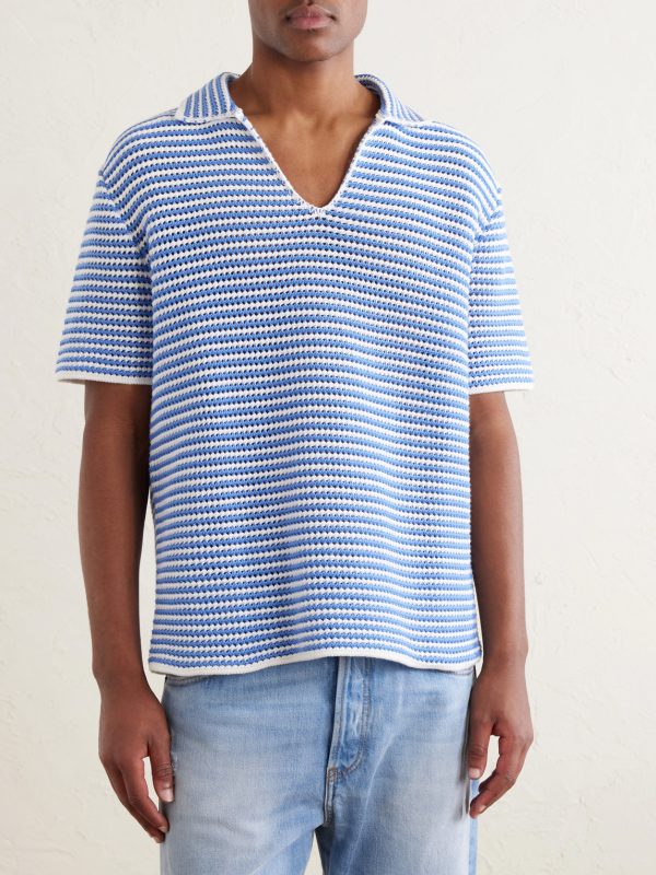 Batten Striped Open-Knit Cotton Polo Shirt - FR Batten Striped Open-Knit Cotton Polo Shirt - FR