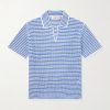 Batten Striped Open-Knit Cotton Polo Shirt Batten Striped Open-Knit Cotton Polo Shirt